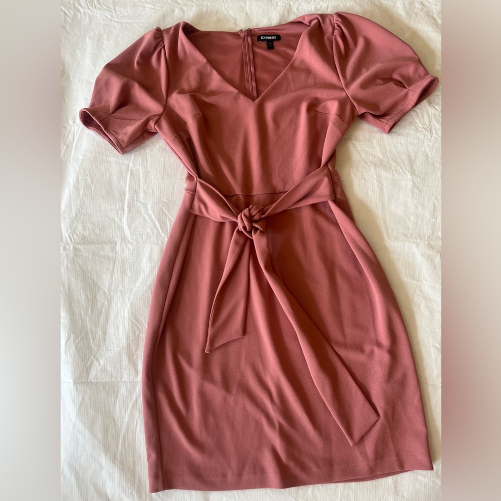 Express Dusty Rose Tie-Waist Mini Dress